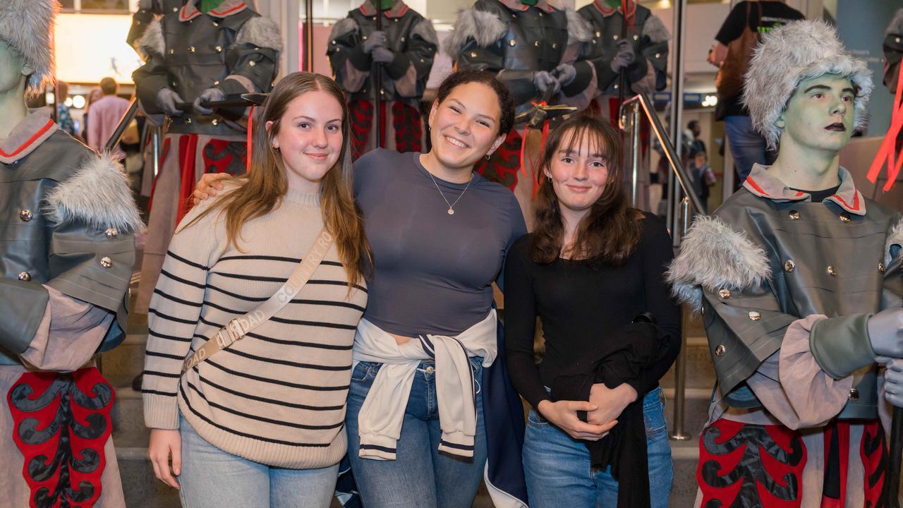 Isabelle Slee, Gabi Silva and Tia Disney-McDonald at the Aquinas College Wizard of Oz Musical at HOTA. Picture Steven Grevis (The Pulse with Portia Large).