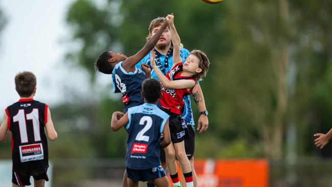 Under-10s compete in the first Darwin Buffaloes NTFL home game against Southern Districts at Woodroffe Oval. Picture: Pema Tamang Pakhrin