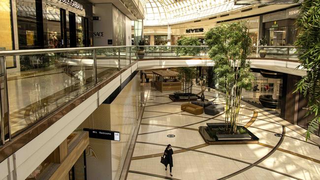 Chadstone shopping centre in Melbourne’s southeast is almost deserted as retail stores prepare to close for six weeks. Picture: David Geraghty