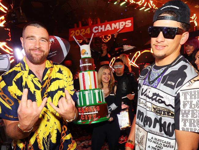 Travis Kelce, with Patrick Mahomes, left Australia for Las Vegas where he has continued to celebrate the Kanas City Chief’s Super Bowl win. Picture: XS Nightclub at Wynn Las Vegas