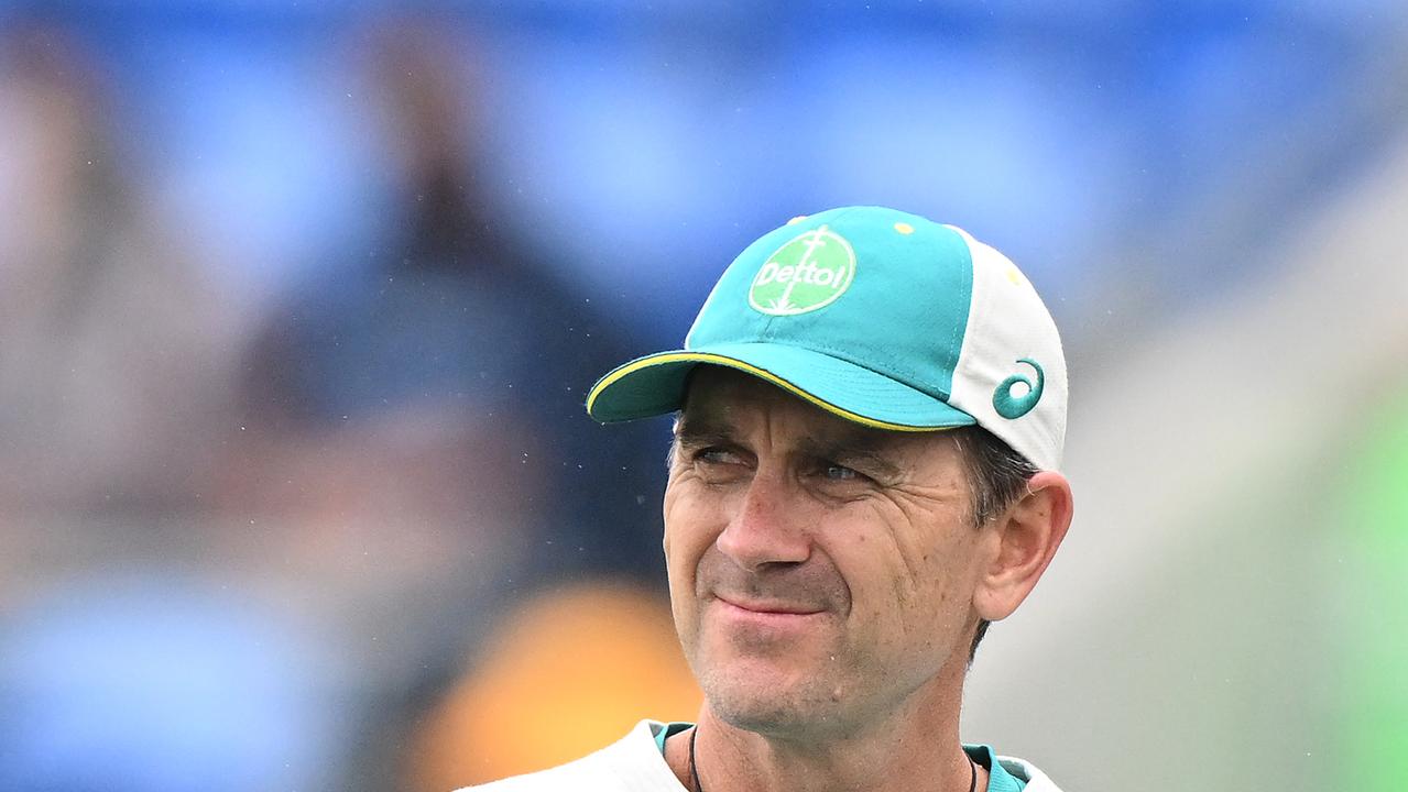 HOBART, AUSTRALIA - JANUARY 14: Justin Langer Head Coach of Australia is seen during an England Ashes squad nets session at Blundstone Arena on January 14, 2022 in Hobart, Australia. (Photo by Steve Bell/Getty Images)