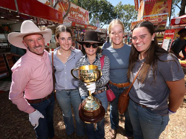 Glen Boss and locals at the Katherine Show with the Lexus Melbourne Cup trophy. Picture: Alex Coppel