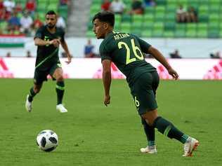 SUPER SUB: Australia's Daniel Arzani lines up a shot during his side's friendly against Hungary. Toowoomba Grammar School director of football Peter Broadfoot believes the young winger has bags of potential but should start on the bench for the Socceroos. Picture: Robert Cianflone