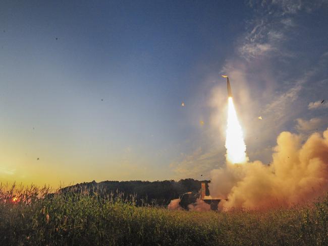 North Korea is reportedly moving an intercontinental ballistic missile into place, after South Korea yesterday responded to the North’s nuclear test with live-fire exercises off its eastern coast. Picture: South Korea Defence Ministry via AP