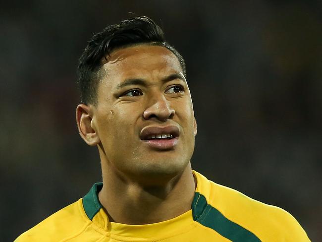 WELLINGTON, NEW ZEALAND - AUGUST 24:  Israel Folau of Australia looks on during The Rugby Championship Bledisloe Cup match between the New Zealand All Blacks and the Australian Wallabies at Westpac Stadium on August 24, 2013 in Wellington, New Zealand.  (Photo by Hagen Hopkins/Getty Images)