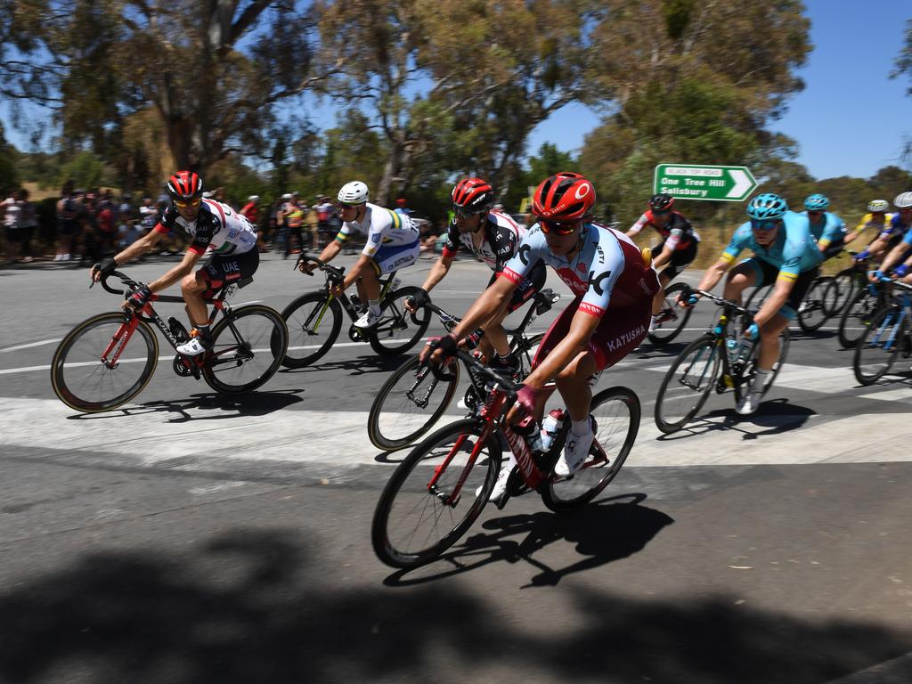 Riders take a corner. Picture: Dan Peled/AAP Image