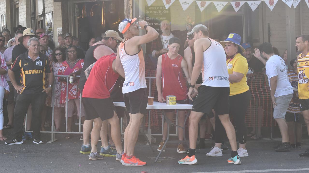 Drinkers arrive at the Grand Hotel for the next leg of the Running the Cutter race.