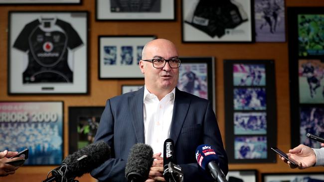 Warriors CEO Cameron George speaks to the media. Picture: Getty Images.