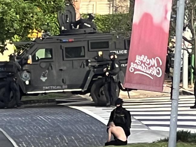 Police during a major operation on Prince Albert Street in Mosman on Tuesday morning. Picture: Harriet Alexander