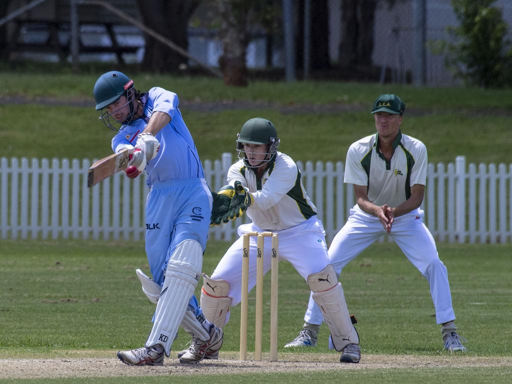 Mitchell Kelly bats for Toowoomba. Mitchell Shield, Toowoomba vs Lockyer. Sunday, January 23, 2022. Picture: Nev Madsen.