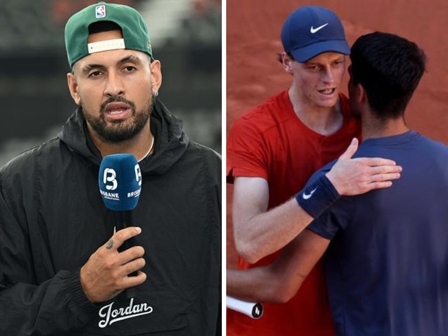 Nick Kyrgios, Jannik Sinner and Carlos Alcaraz. Photos: News Corp/Getty Images