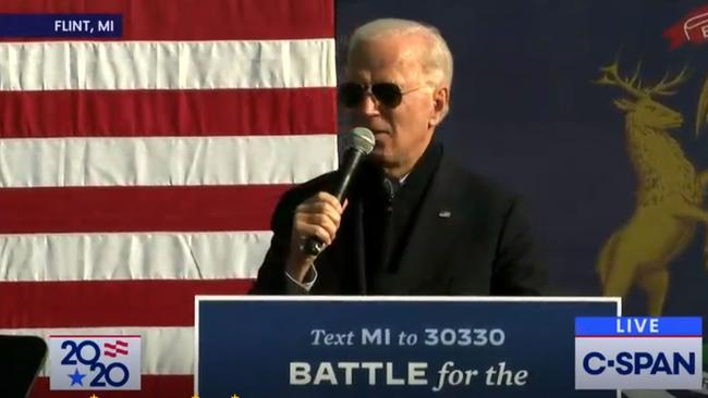 Joe Biden speaking at the campaign rally in Flint on Saturday. Picture: Supplied