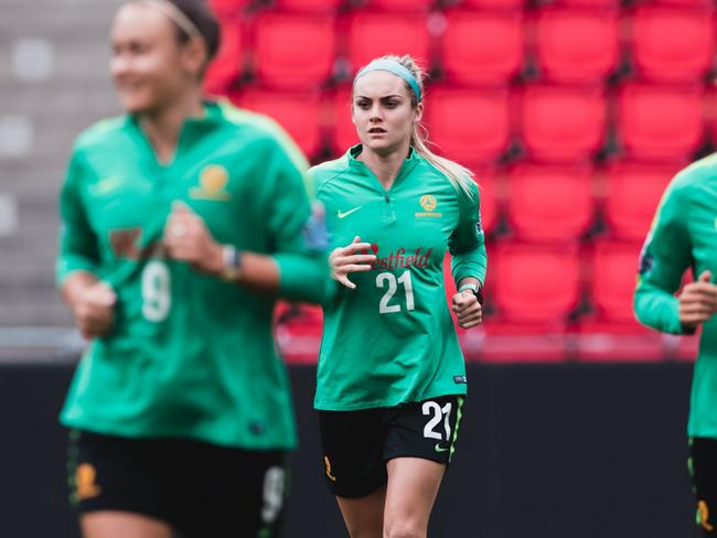 The Matildas at their first training session in France at the Stade Municipal St. Amand Les Eaux ahead of the Fifa World Cup.