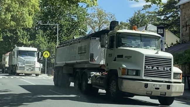 Trucks on the Hahndorf main street. Picture: Facebook