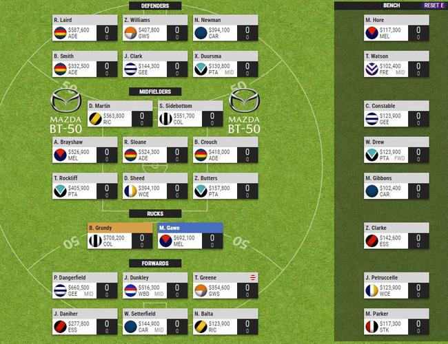 Mark Robinson's SuperCoach team at March 12, 2019.