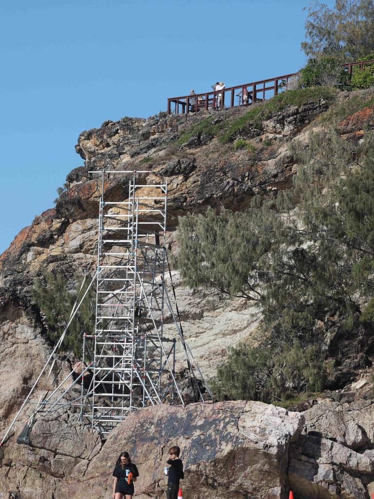 Props and staging being put into place on North Burleigh headland for weekend filming of "The Bluff". Picture Glenn Hampson