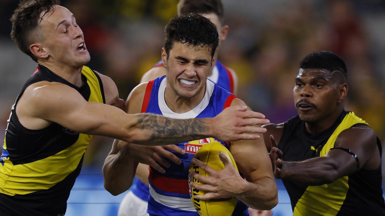 Western Bulldogs debutant Joel Freijah earnt a chance in defence and played well after a difficult first quarter to finish with 17 disposals and five intercepts. Picture: Michael Klein