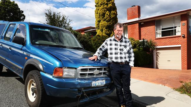 Jeffrey Linnell of Geeveston had his car stolen while staying with relatives in Bellerive to escape the recent bushfires. His car was returned by Tasmania Police however is damaged. Picture: NIKKI DAVIS-JONES