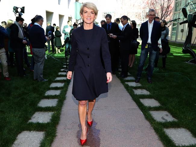 Look at her! Julie Bishop holds her classiest press conference at Parliament House today. Picture: Kym Smith