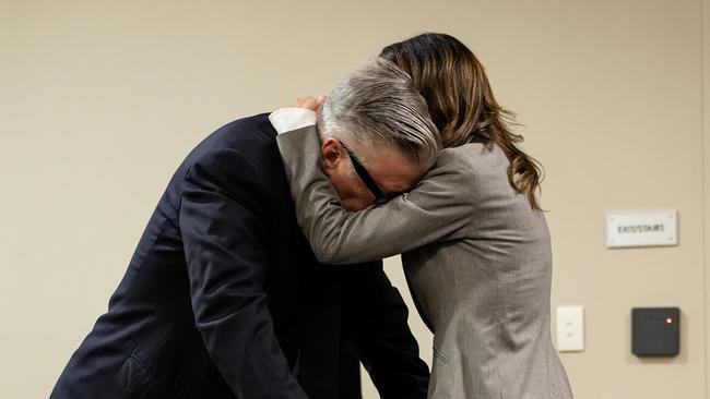 Hilaria Baldwin embraces her husband Alec. Picture: Getty