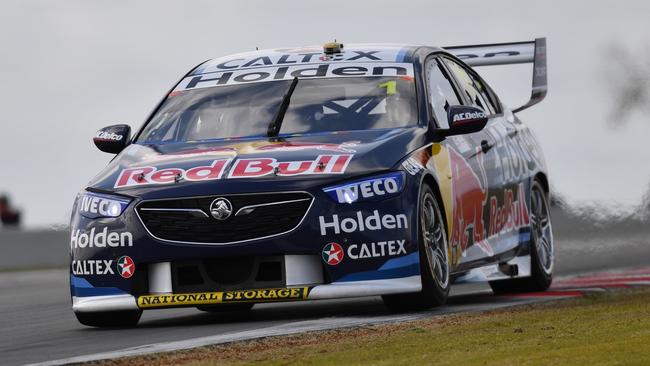 Jamie Whincup on his way to winning Race 2 at The Bend. Picture: AAP Image/David Mariuz