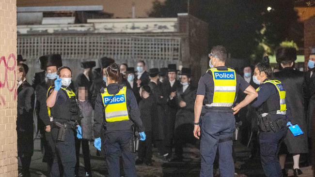 A heavy police presence outside the synagogue. Picture: Mark Stewart