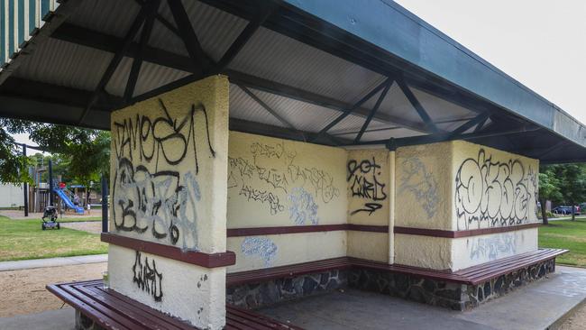 A shelter shed at the park was covered in graffiti. Picture: Valeriu Campan