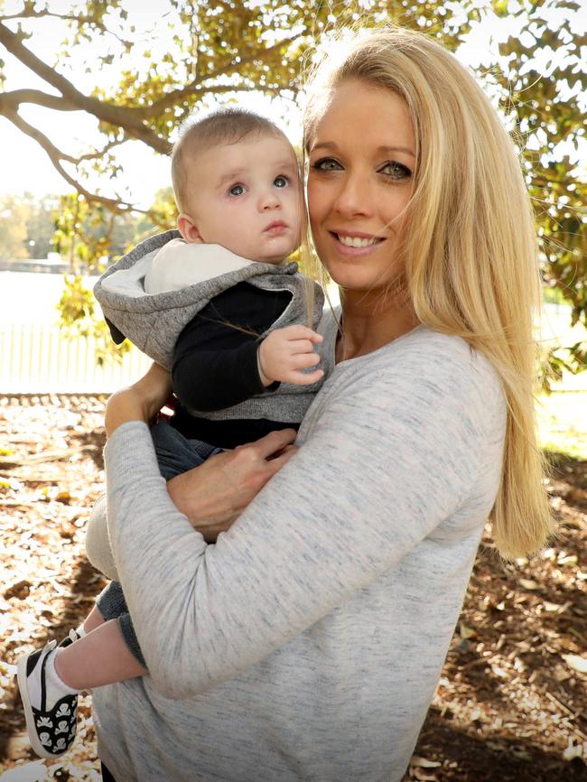 Former Big Brother star Bree Amer-Wilkes with her healthy 5-month old son, Hunter. She was surprised they included the “confronting” topic. Picture: Chris Pavlich