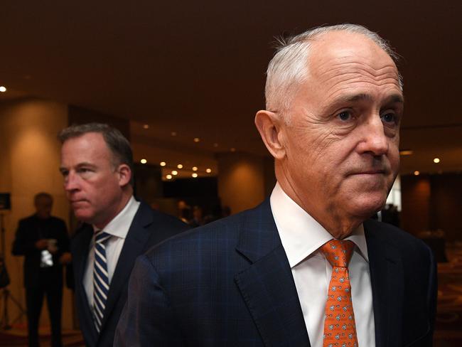 Tasmania Premier Will Hodgman (left) and Australian Prime Minister Malcolm Turnbull during the 60th Federal Council of the Liberal Party in Sydney, Saturday, June 16, 2018. (AAP Image/Joel Carrett) NO ARCHIVING