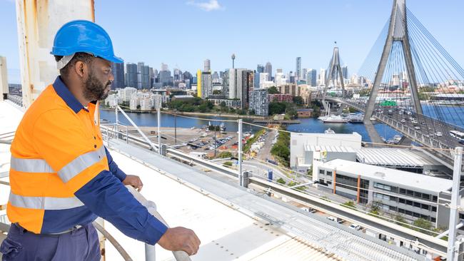 Glebe Island silo terminals operation lead Olufemi Adeyemi at the top of Glebe island cement silo. Picture: Thomas Lisson