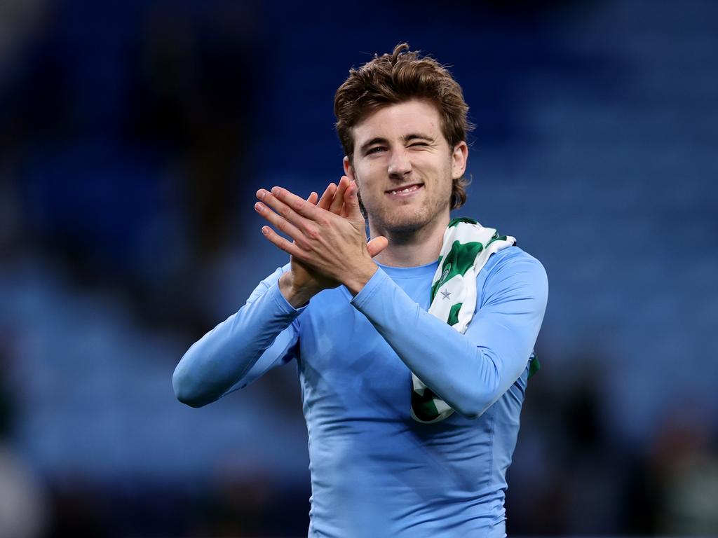 Goalscorer Max Burgess celebrates Sydney FCs upset win over Celtic. Picture: Brendon Thorne/Getty Images