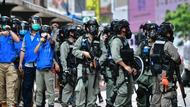 Riot police gather in Hong Kong last month. Picture: AFP