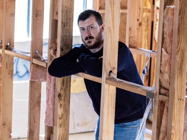 13 July 2023: Edward Gilmore with his unfinished home after the collapse of the Felmeri Group in O'Halloran Hill. Picture by Kelly Barnes