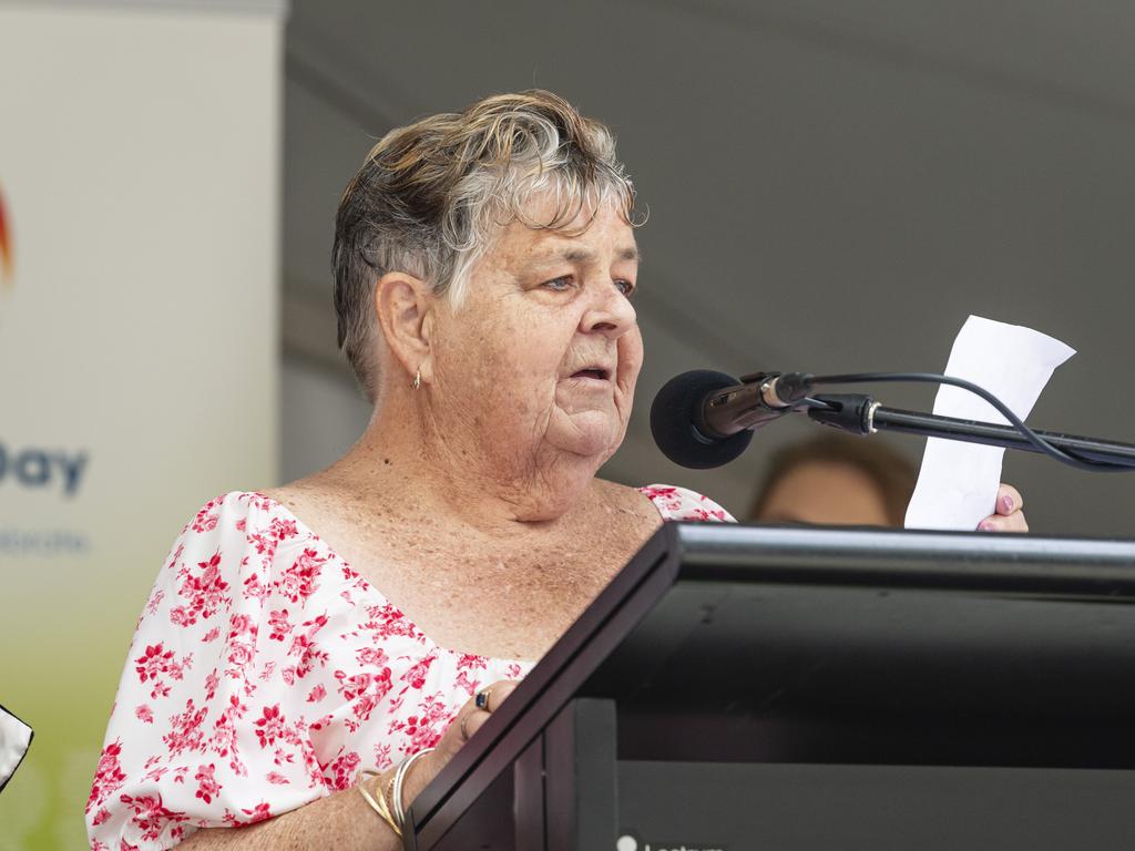 Sue Waters is named Toowoomba Citizen of the Year at the Toowoomba Australia Day celebrations at Picnic Point, Sunday, January 26, 2025. Picture: Kevin Farmer