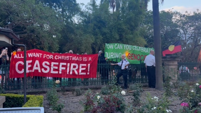 ‘Shame’- Pro-Palestine protesters crash Qld Parliament Christmas tree lighting