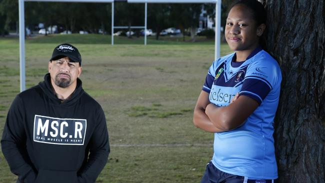 Pani Hopoate and her dad John. Picture: Martin Lange.