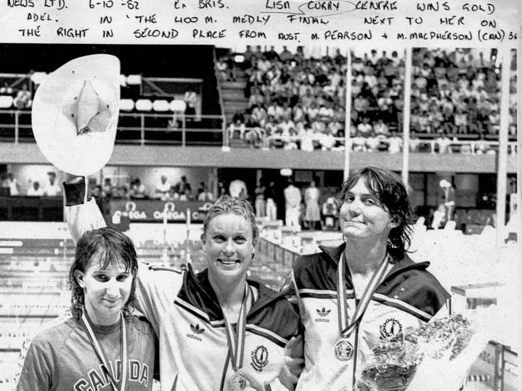 Australian swimmer Lisa Curry (c) after winning the 400m individual medley final at the Brisbane Games in 1982.