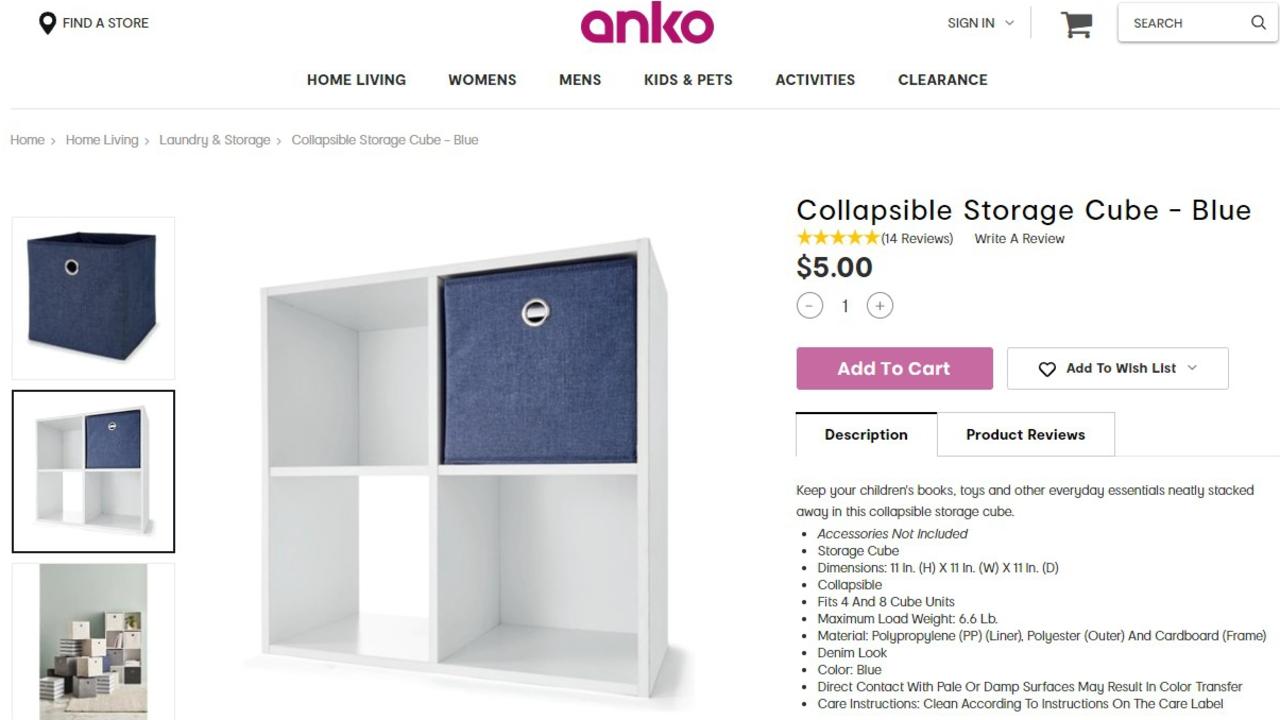 The same product on Anko’s website. Pictures: Anko/Kmart/Instagram