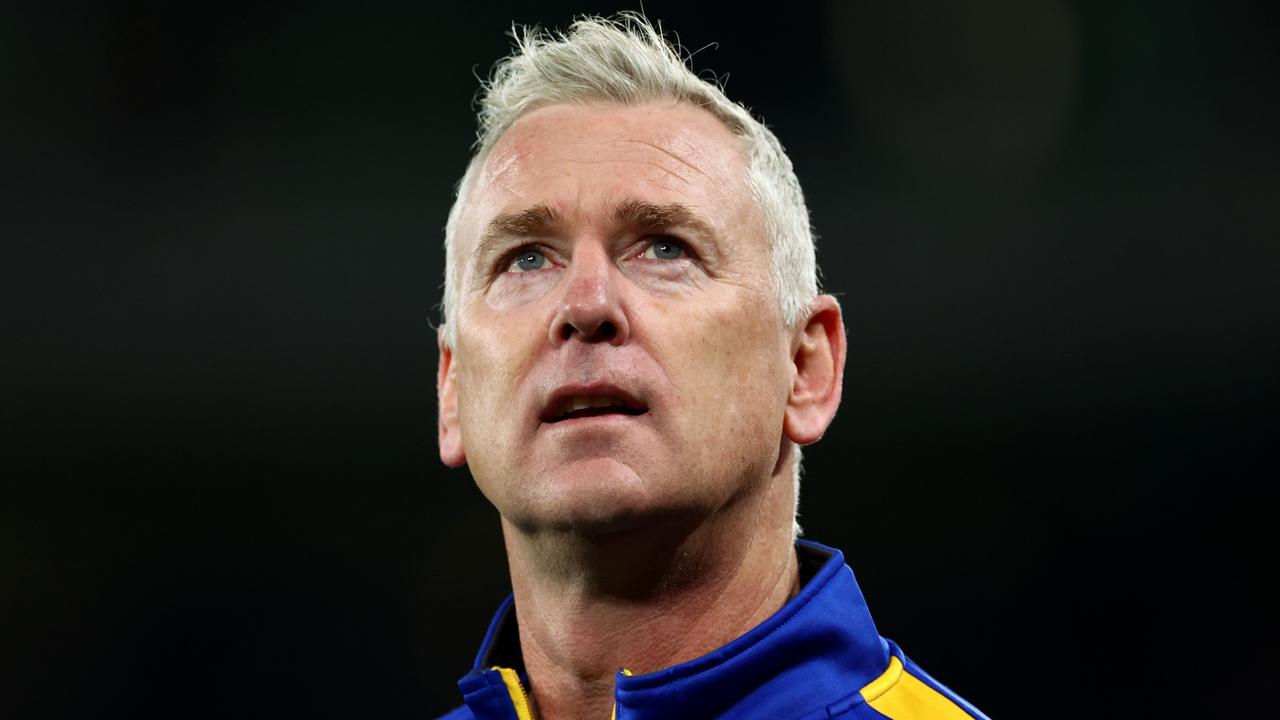 MELBOURNE, AUSTRALIA - JUNE 23: Adam Simpson, Senior Coach of the Eagles looks on after losing the round 15 AFL match between Essendon Bombers and West Coast Eagles at Marvel Stadium, on June 23, 2024, in Melbourne, Australia. (Photo by Quinn Rooney/Getty Images)