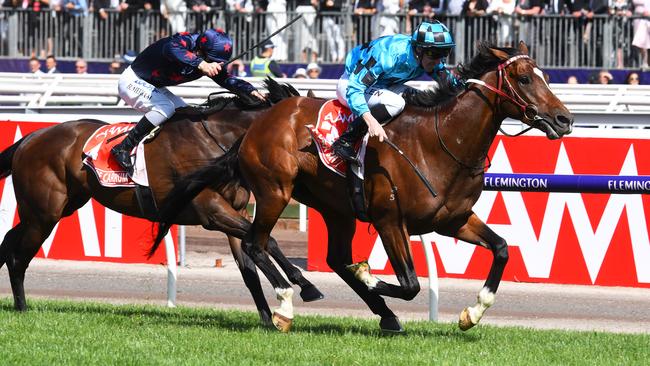 Ben Melham was suspended for excessive while use after riding Stars of Carrum to second in the Victoria Derby. Picture: Getty Images