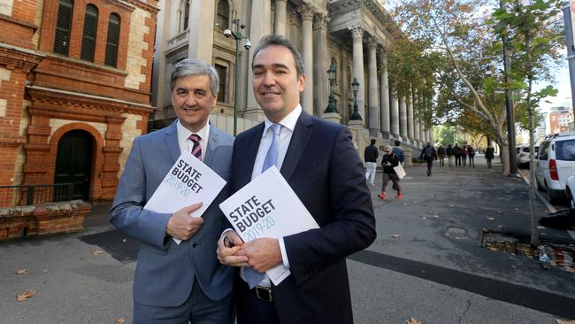 Treasurer Rob Lucas, left with Premier Steven Marshall, says the figure shows many investors are paying higher tax because they have not used trusts or companies to minimise bills. Picture: AAP / Kelly Barnes