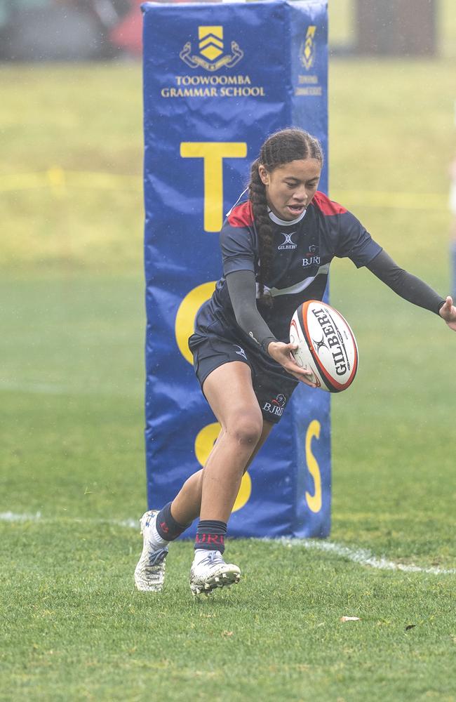 Danielle Tutakangahau for BJRU. South Queensland U15 Girls vs. BJRU U15 Girls. Queensland Country Rugby Union Championships played at TGS. Friday, July 1, 2022. Picture: Nev Madsen.