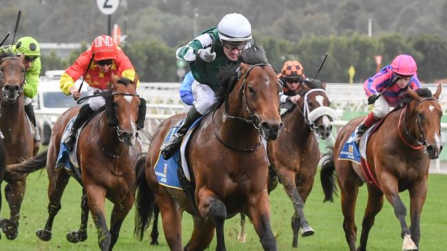 Growing Empire ridden by Mark Zahra wins the Winning Edge Presentations Poseidon Stakes at Flemington Racecourse on September 14, 2024 in Flemington, Australia. (Photo by Brett Holburt/Racing Photos via Getty Images)