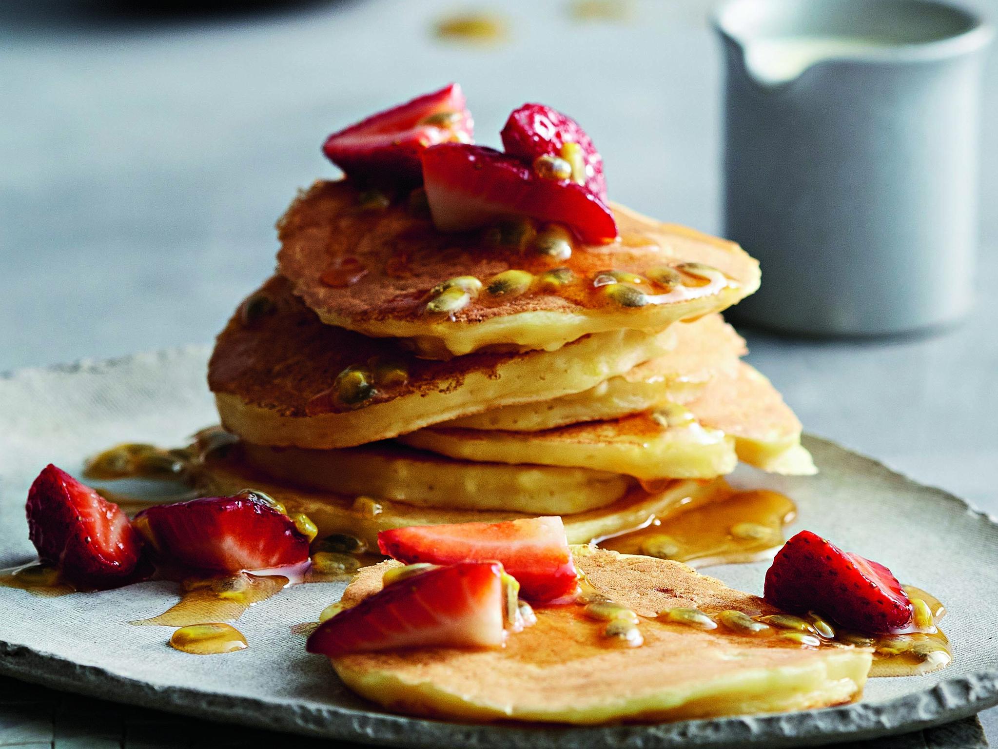 Ricotta hotcakes and strawberries with passionfruit syrup | The Australian