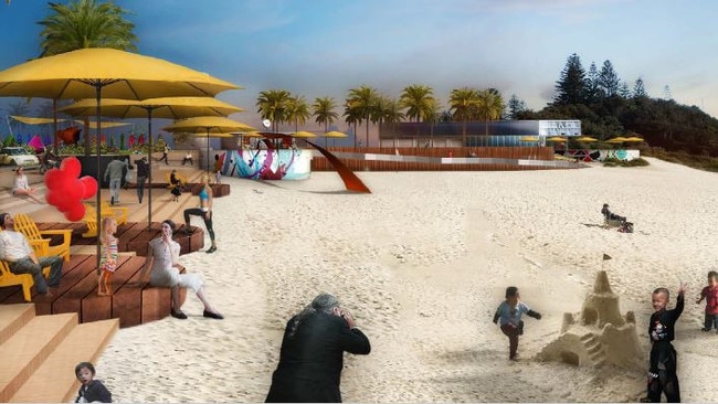 Concept drawings from the Forster Main Beach Master Plan, dated September 2018, showing tiered access from the promenade to the beach.