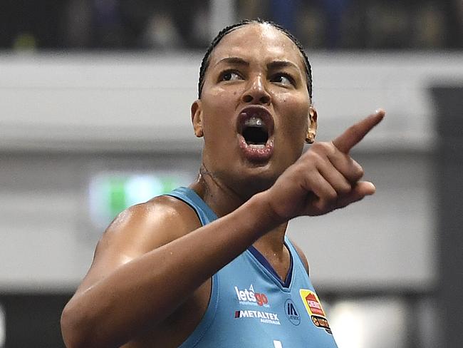 TOWNSVILLE, AUSTRALIA - DECEMBER 20: Elizabeth Cambage of the Flyers celebrates during the WNBL Grand Final match between the Southside Flyers and the Townsville Fire at the Townsville Stadium, on December 20, 2020, in Townsville, Australia. (Photo by Ian Hitchcock/Getty Images)