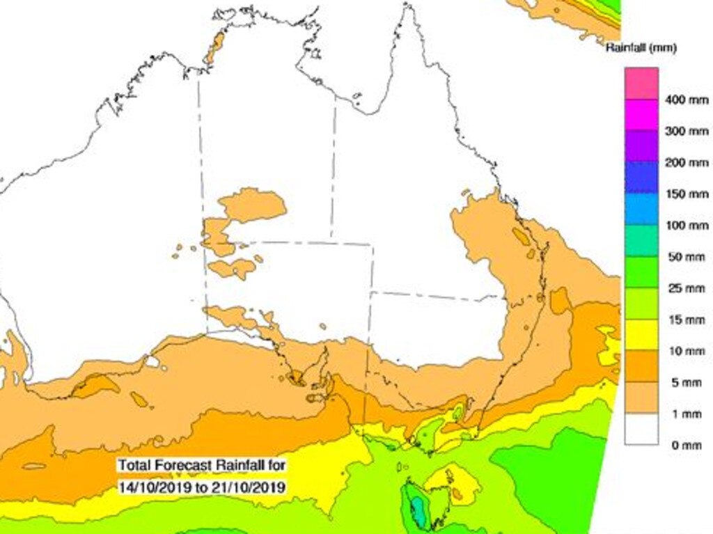 Rain will be concentrated across southern Australia with heavy showers at times in southern Victoria and Tasmania. Picture: BOM