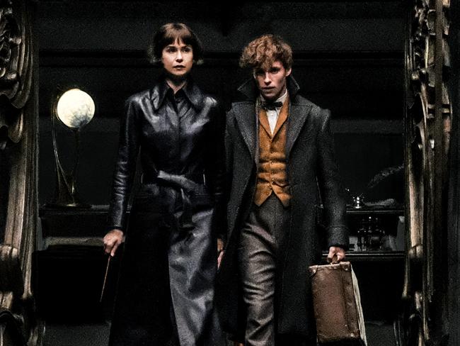 Eddie Redmayne and Katherine Waterston in a scene from the movie Fantastic Beasts: The Crimes of Grindelwald. Warner Bros/Roadshow Pictures.