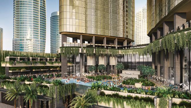 Artist Impressions of a supertower planned for central Surfers Paradise by developer Australian Executor Trustees Limited Surfers Paradise.