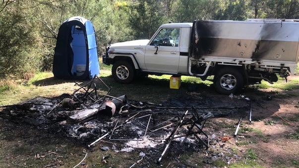 A detective told the jury he found the tent “totally destroyed”. Picture: Supplied/ Supreme Court of Victoria